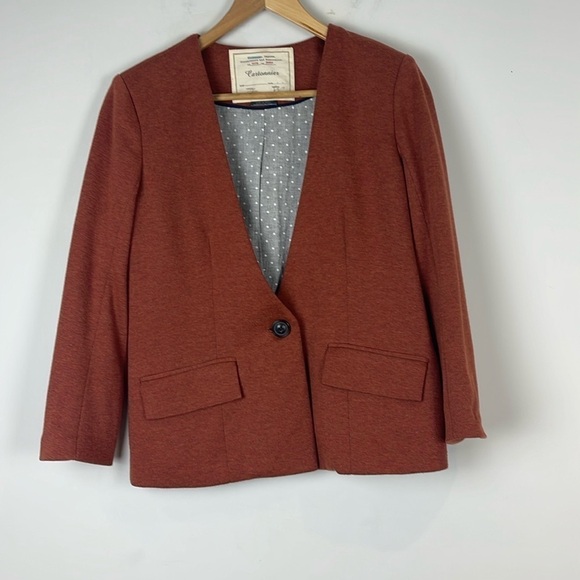 Anthropologie Cartonnier Rust Orange One Button Blazer Jacket Size Small - Picture 3 of 9